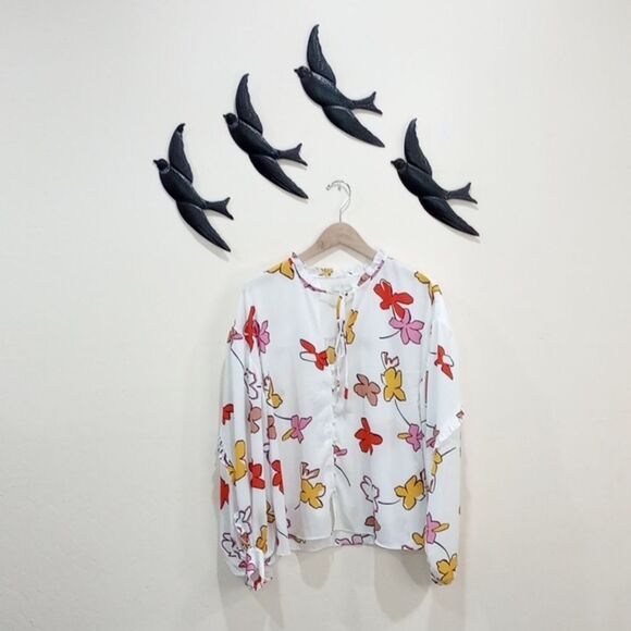 Ted Baker London Thurso Floral Print Stretch Woven Balloon Sleeve Blouse Size 4 - Picture 4 of 15